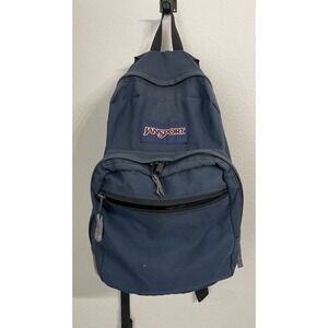 Jansport Classic Originals Suede Leather Bottom School Backpack‎ Blue Canvas